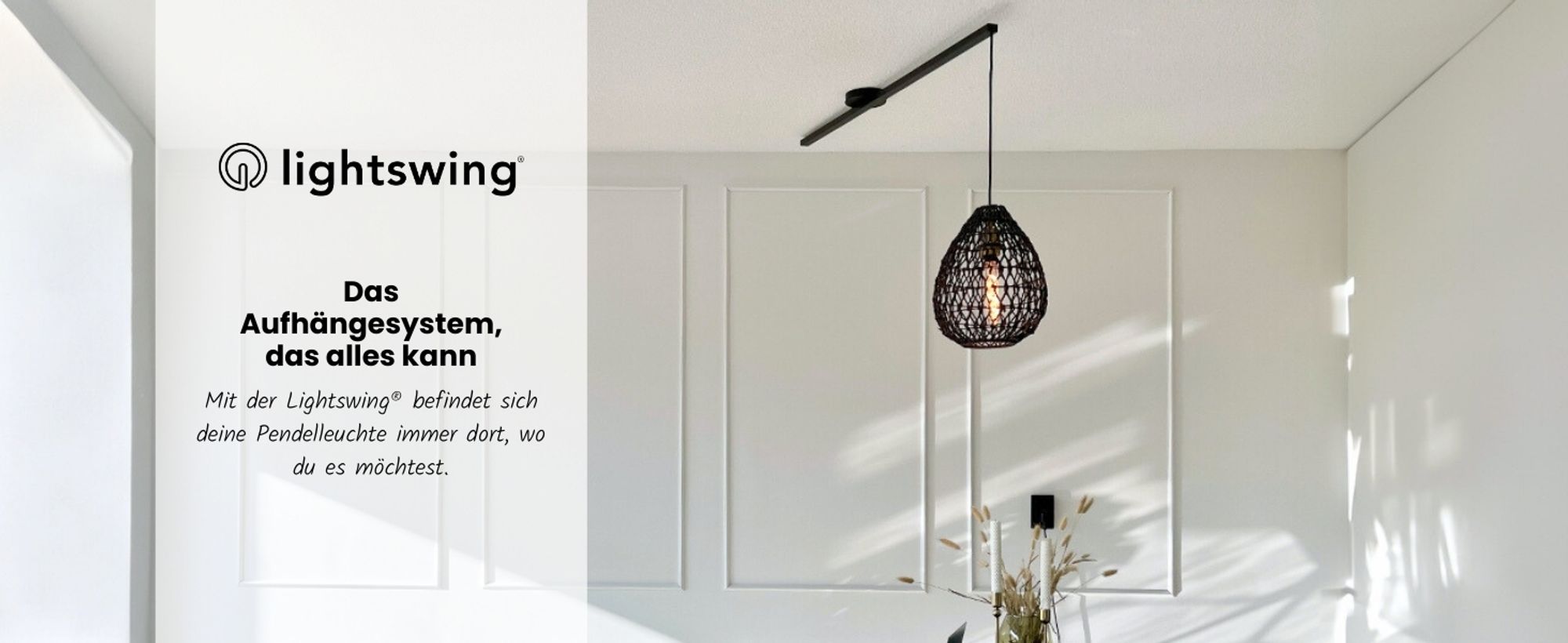 Lightswing® Single Mattweiß 110 cm - Für eine Hängelampe - Pendelleuchten Aufhängungsystem