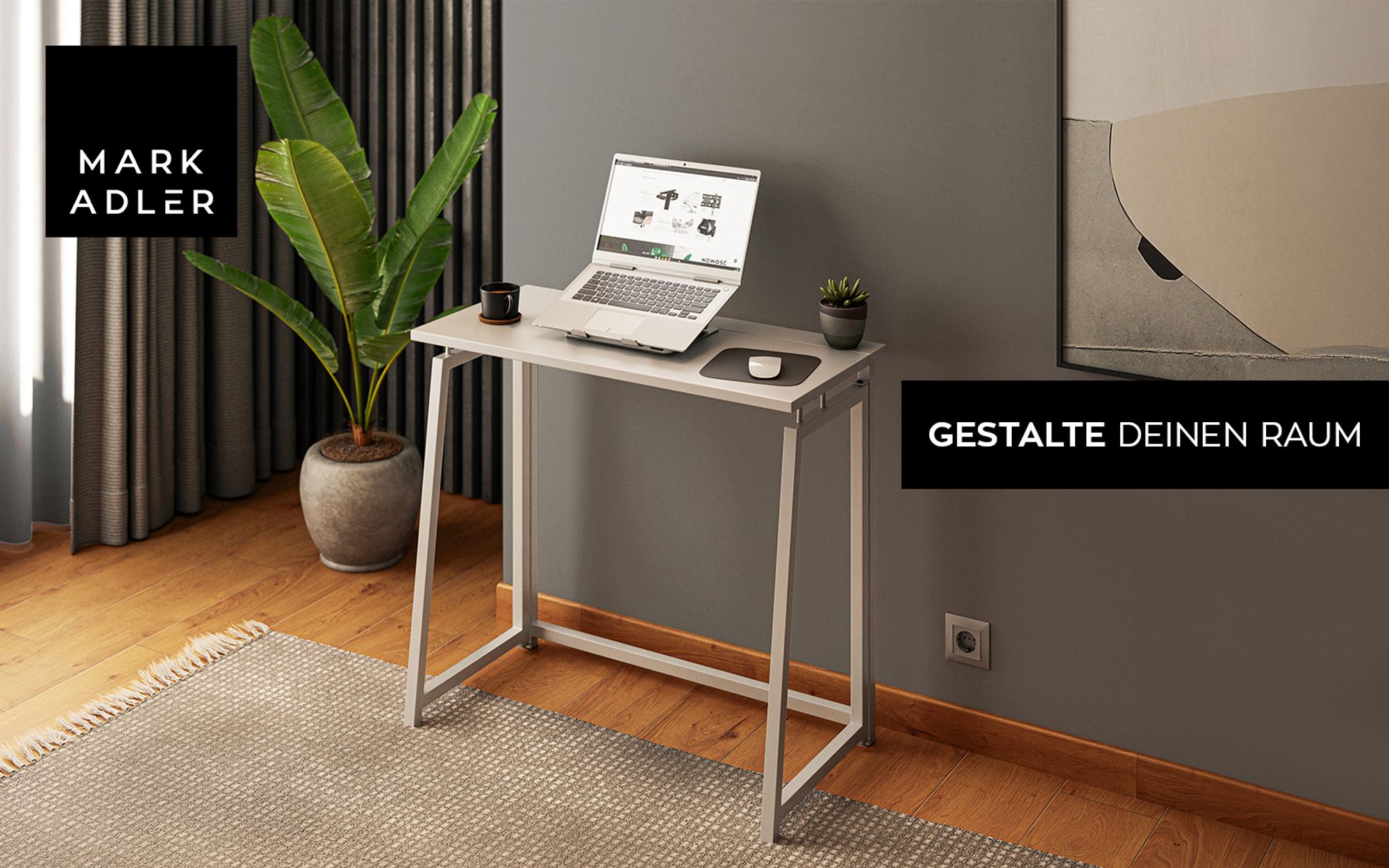 MARK ADLER Leader 1.5 | Industrial Klapptisch Faltbar Tisch Schreibtisch Platzsparendem | 80 x 40 cm | Stahlkonstruktion | Homeoffice | Weiß