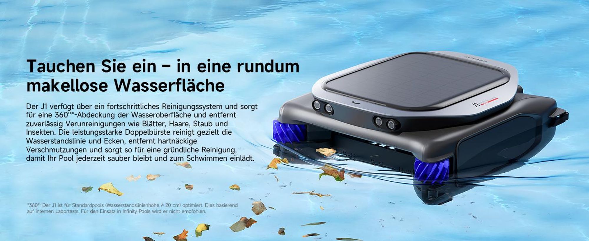 Dreame J1 Roboter-Poolskimmer,Poolroboter PoolSense™,Rundum-360°Reinigung,24/7im Einsatz,Intelligente Routenplanung,intelligente App-Steuerung,Schwarz