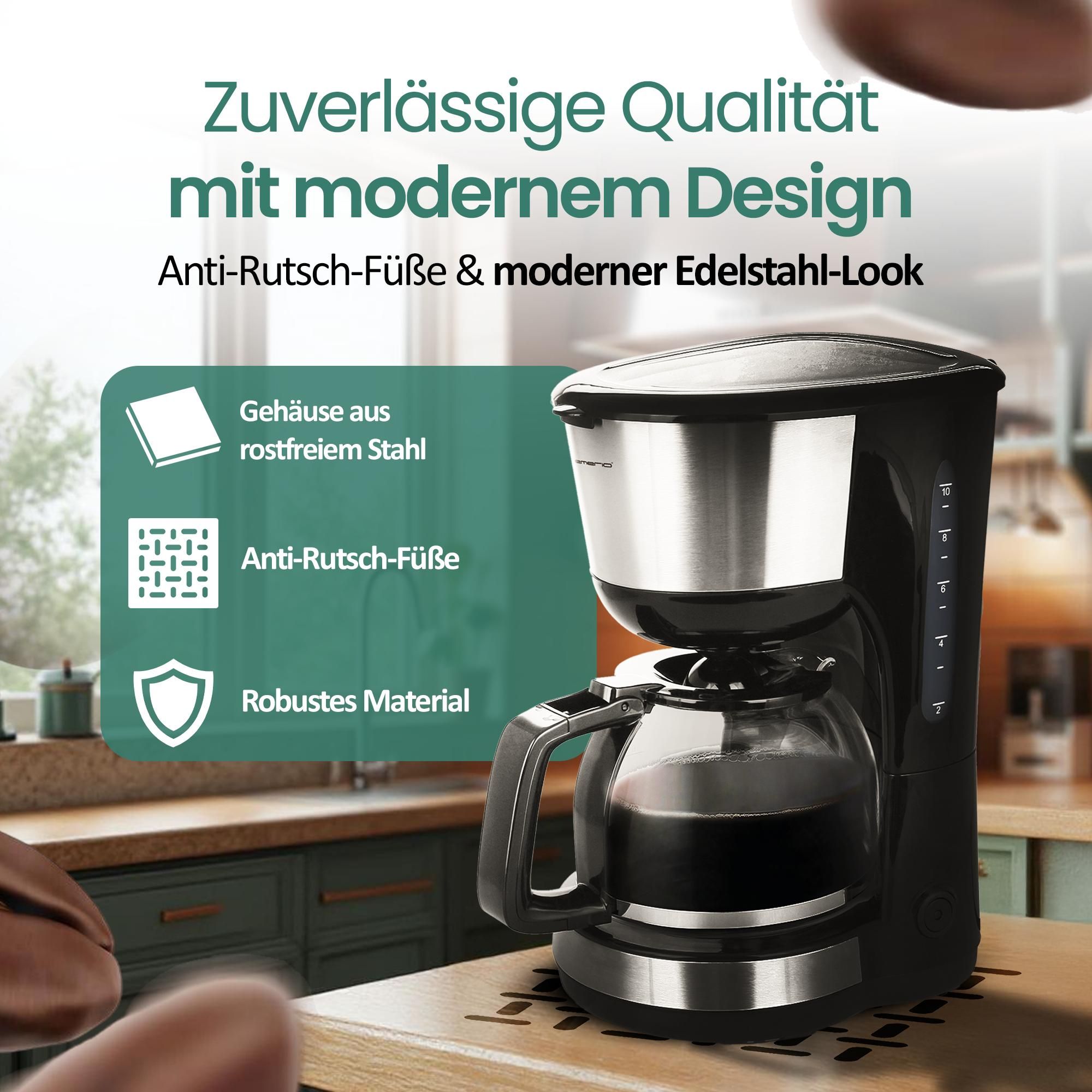 Emerio Kaffeemaschine mit Glaskanne – 1,25 L Filterkaffee – 10 Tassen – herausnehmbarer Filter – Tropf-Stopp-System – 1000 W – CME-122933 - Schwarz