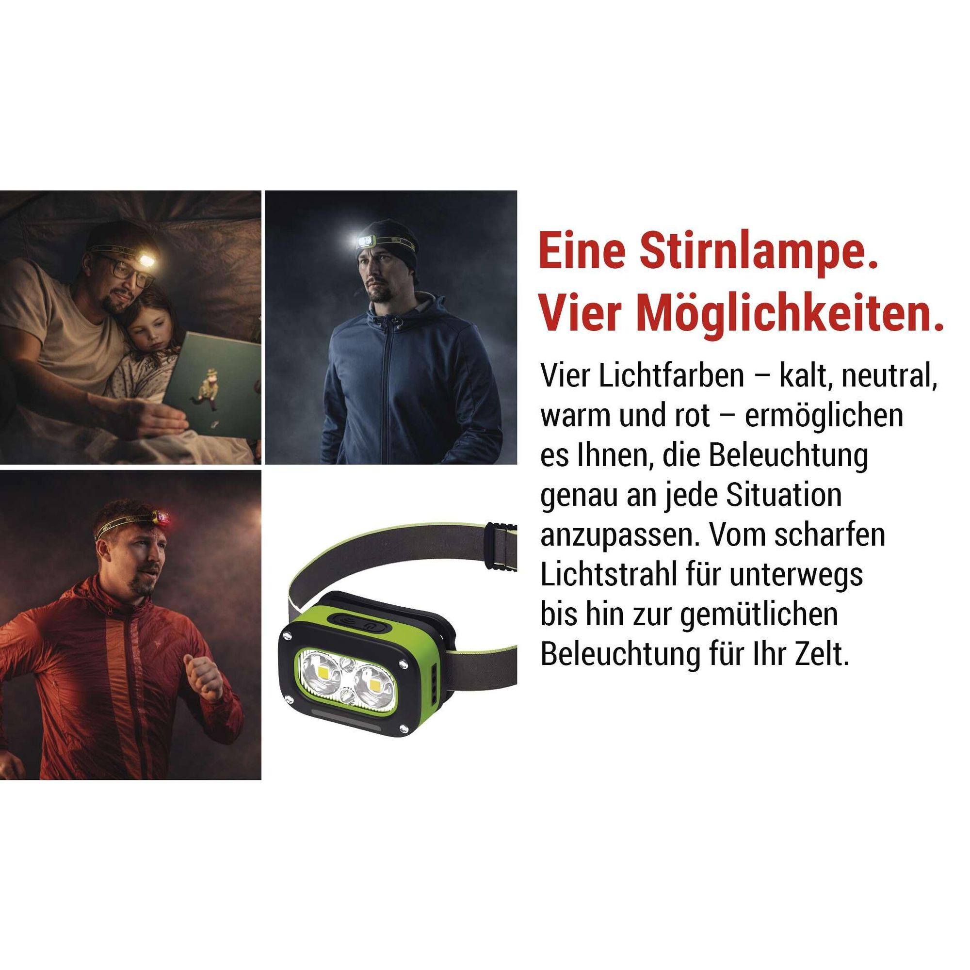 EMOS aufladbare Stirnlampe mit Bewegungssensor und 5 Lichtmodi, 175lm / 50m / 4,5 h, stoßbeständig, Li-pol Akku 800mAh, Outdoor, schwarz/grün, P3545