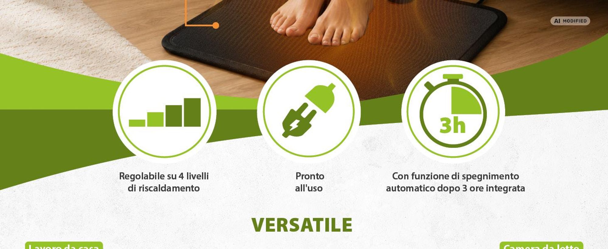 Tappeto riscaldante con interruttore a pedale Tappeto riscaldante nero antracite 40x50cm Mi-Heat