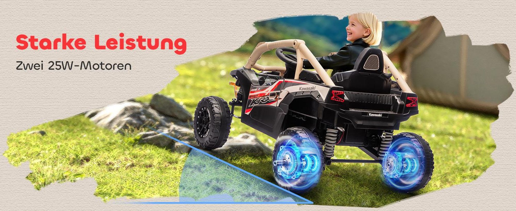 AIYAPLAY Kinder Elektroauto 12V Kinder UTV mit 2 Motorn, Fernbedienung, LED