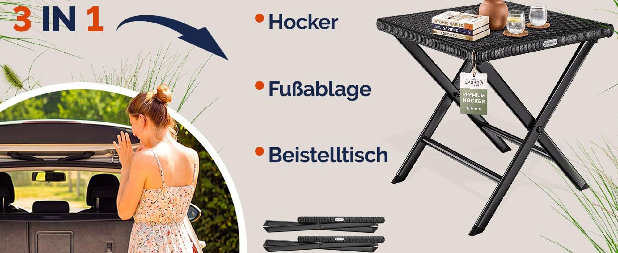 CASARIA® Polyrattan Klapphocker 2er Set