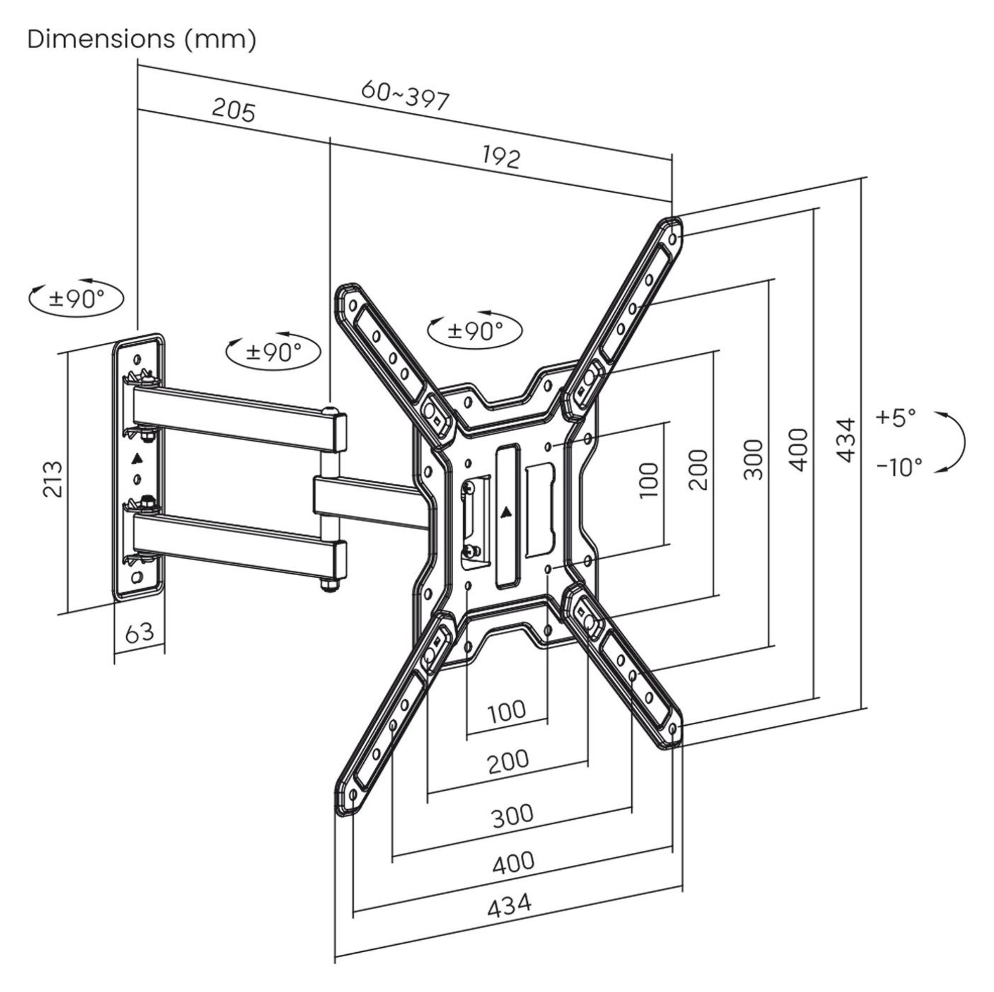 Halterung / Aufhängung für Fernseher oder Monitor von Maclean max. 23–65" max. Tragkraft 30 kg universell einsetzbar max. VESA 400 × 400 MC-759 N