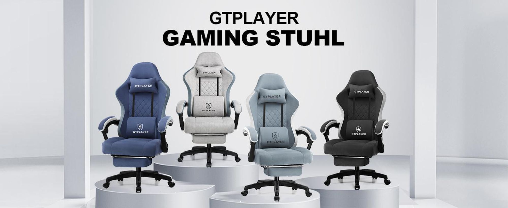 GTPLAYER herné kreslo látkové, herné kreslo s vankúšom, ergonomické otočné kreslo, herné kreslo s opierkou na nohy, nosnosť 150 kg, čierne