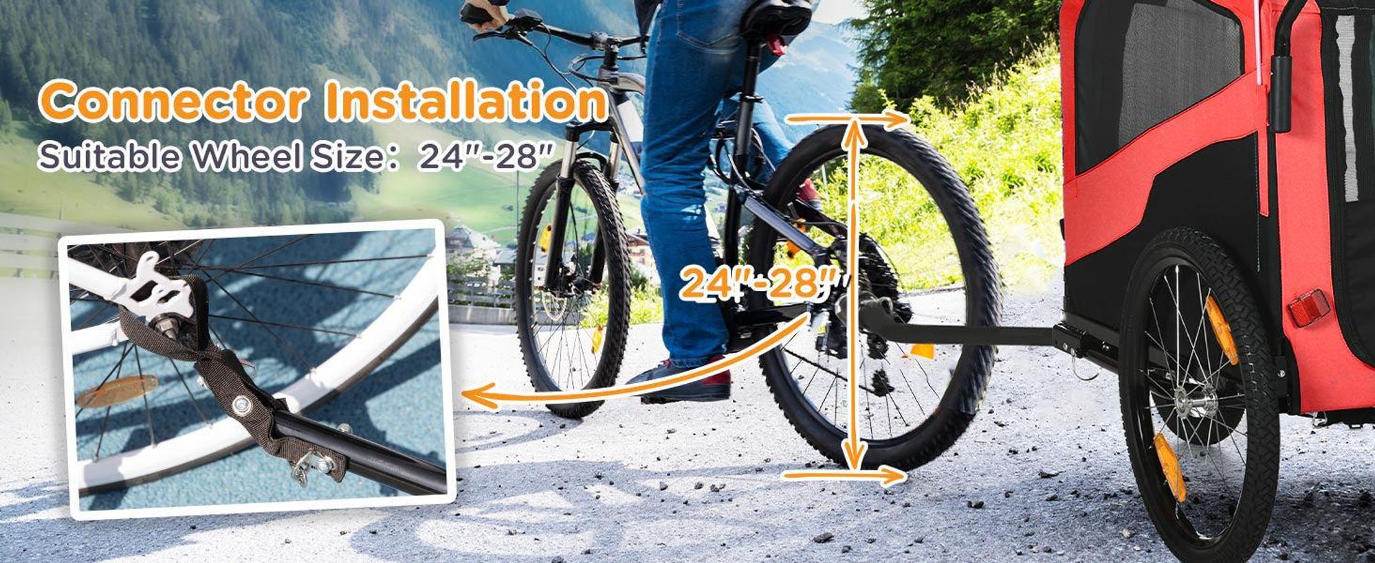 Przyczepka rowerowa dla psa PawHut 2 w 1, wózek dla psa z odblaskami, wózek dla psa o wadze maks. 30 kg, przyczepka rowerowa dla dużych psów, tkanina Oxford, kolor czerwony