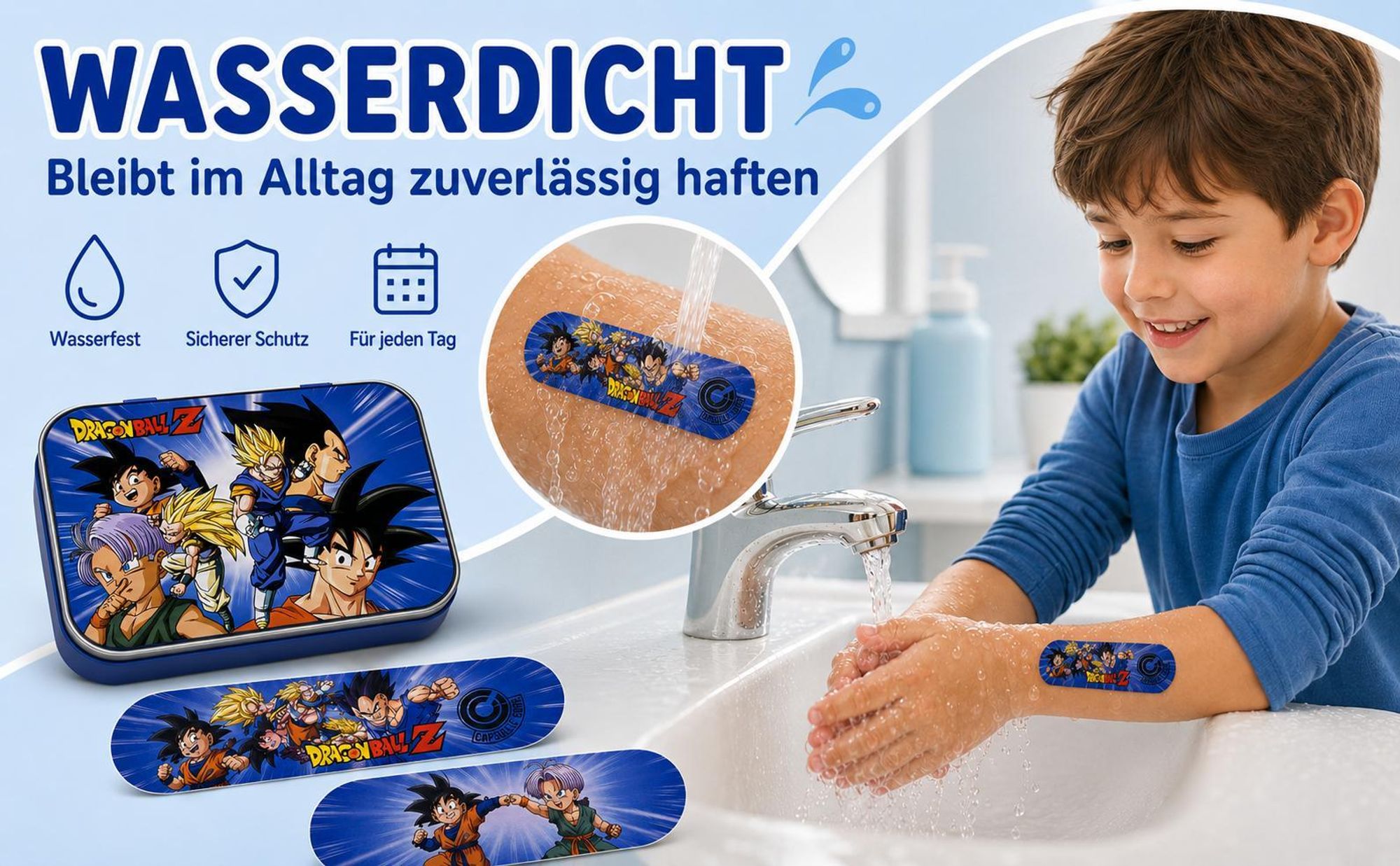 Dragon Ball Z Kinderpflaster Lizensiertes Produkt - Metall-Box - 24 Pflaster - Schönes Design Pflaster Aufbewahrungsbox für Kinder - 1 Box