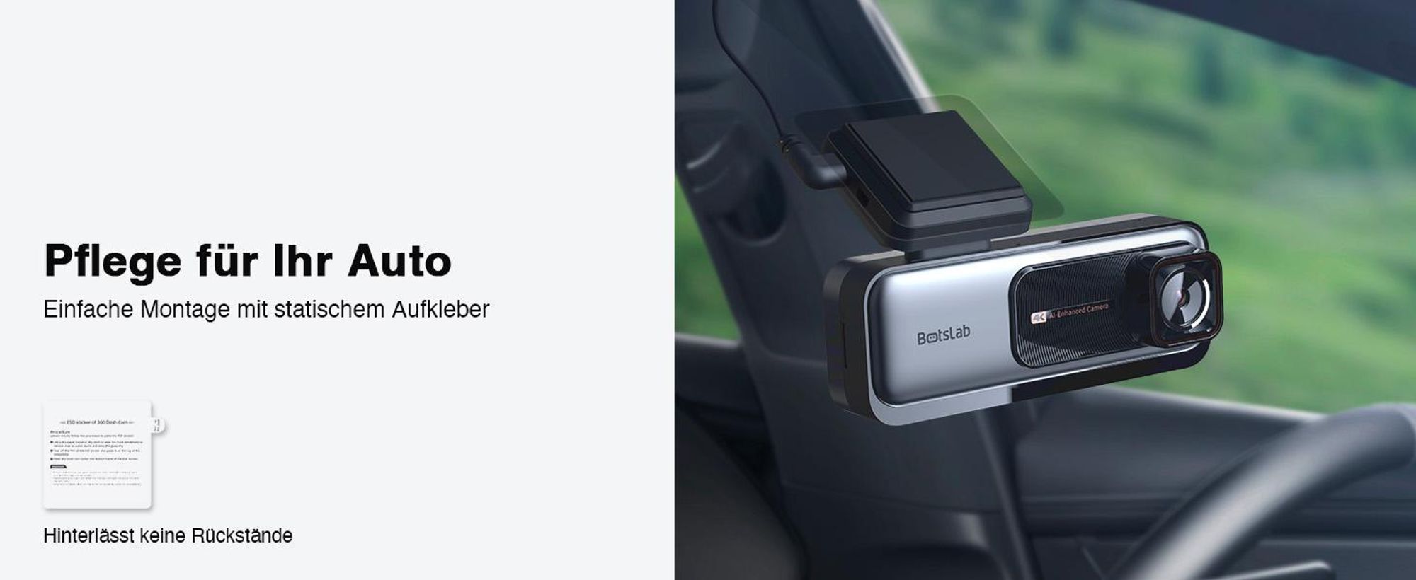 BOTSLAB Dashcam Auto Vorne Hinten, 4K Dashcamera Auto Dashkamera GPS WiFi, Dual Autokamera 64GB SD Karte, ADAS, Nachtsicht, 170°Weitwinkel, WDR, 2,45"
