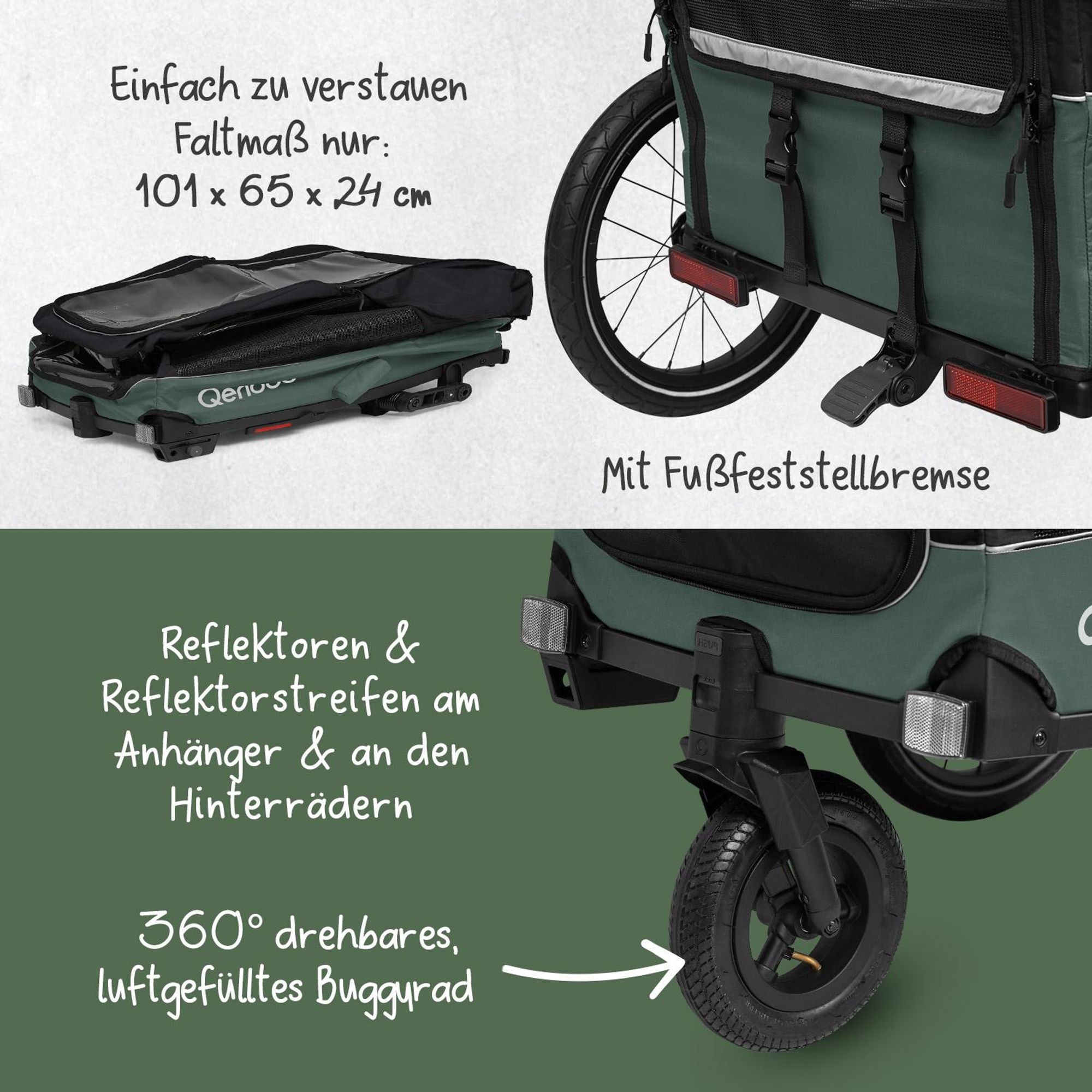 Qeridoo Nacho Hundeanhänger Größe: L | Farbe: Green