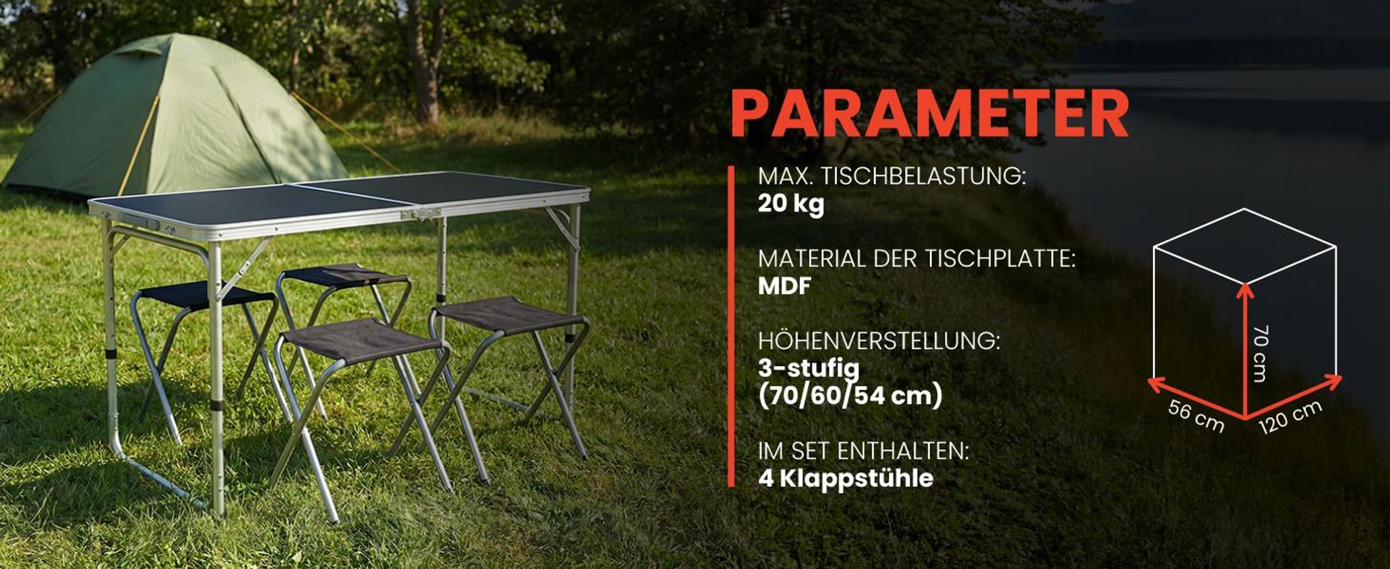 Campingtisch faltbar Reisetisch Klapptisch in Koffer