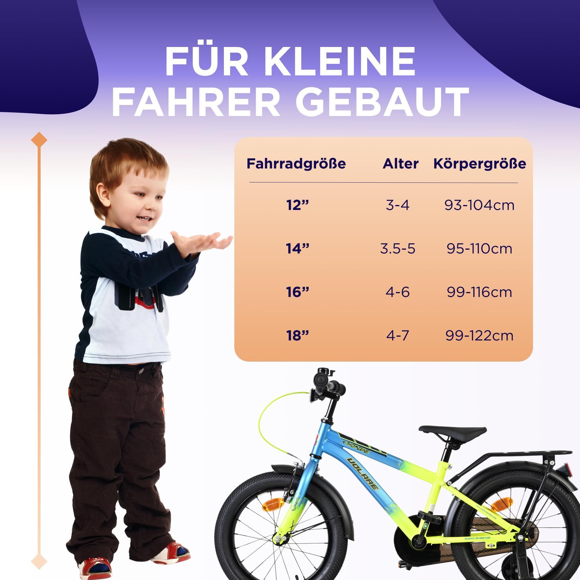 Volare Thombike Kinderfahrrad - Jungen - 16 Zoll - Blau-Gelb