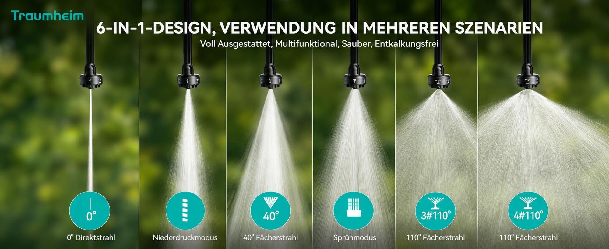 Akku Hochdruckreiniger, 40 Bar Tragbarer Hochdruckreiniger mit 1500mAh Akku, 6-in-1 Multi-Sprühdüse 5M Schlauch für Auto, Terrasse, Garten, Zaun, Pool