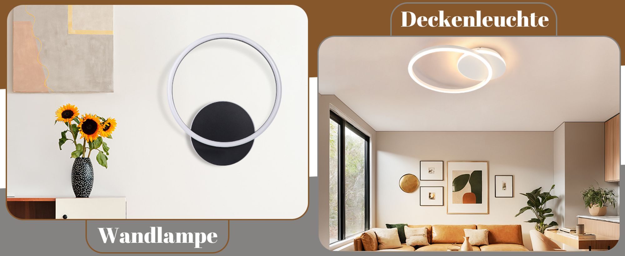 ZMH Deckenlampe LED Deckenleuchte Wohnzimmer 24W Küchenlampe Schwarz Modern Design Wohnzimmerlampe 2 Ringen 3000K Warmweiß Schlafzimmerlampe Flur Metall Deckenleuchten für Küche Büro