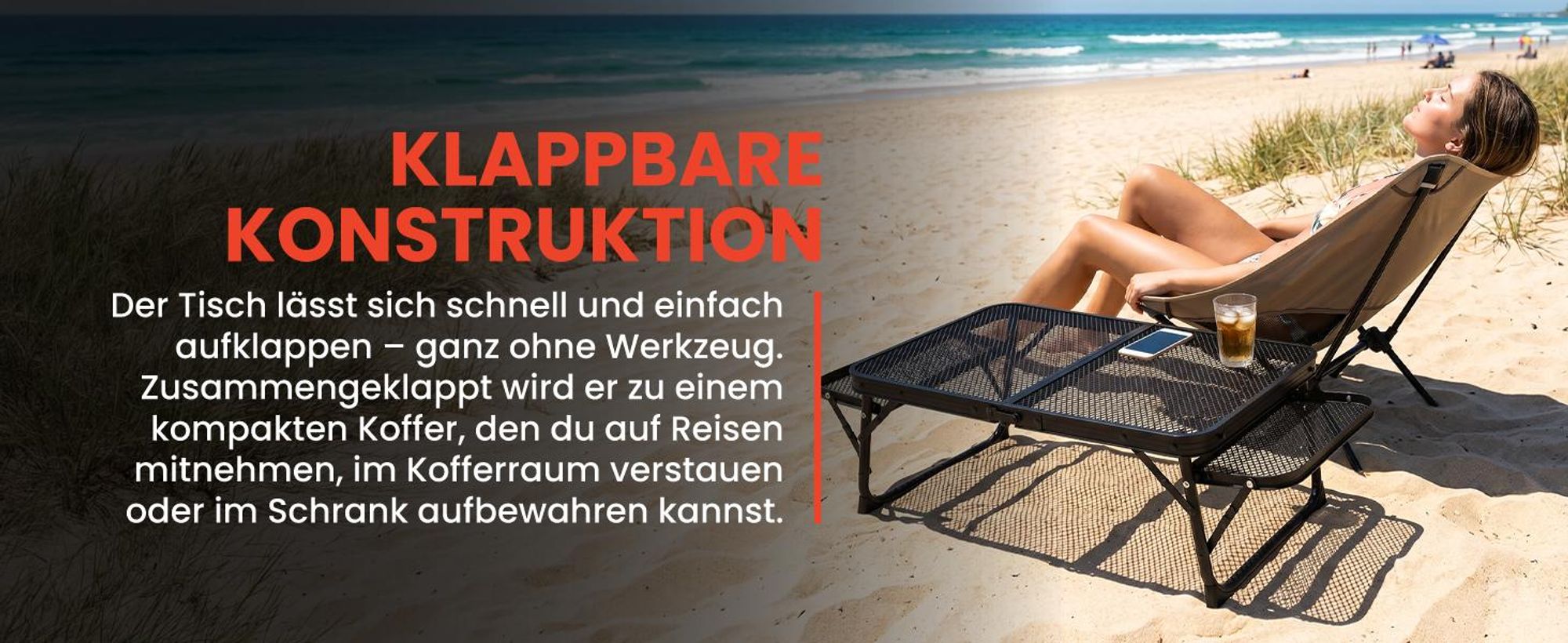Campingtisch Reisetisch Klappbarer im Koffer mit Seitenablagen Reise 60x40x25cm Schwarz Aluminium