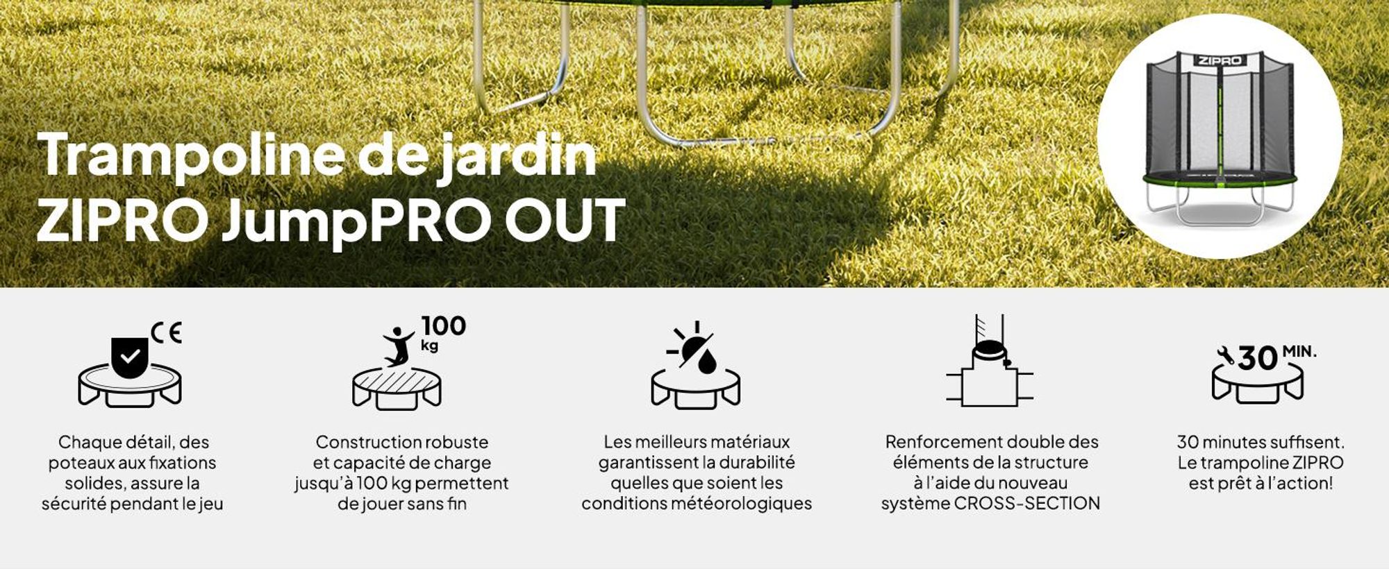 Trampoline ZIPRO Jump Pro Out | 6 pieds (Ø 183 cm) | Trampoline de jardin pour enfants, kit complet comprenant un filet de sécurité, une housse de protection, pour l'extérieur, vert