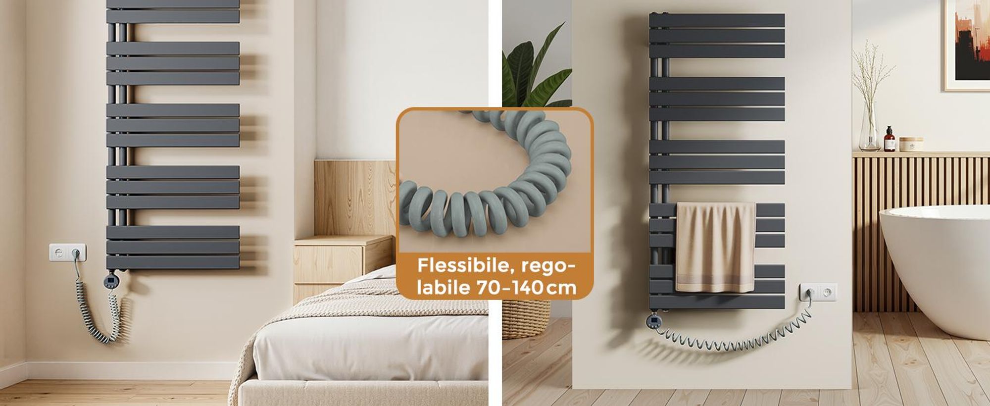 S'AFIELINA elemento riscaldante con termostato 300W, timer programmabile e display LCD, WiFi, per radiatori da bagno, acciaio inox, controllo intelligente, antracite