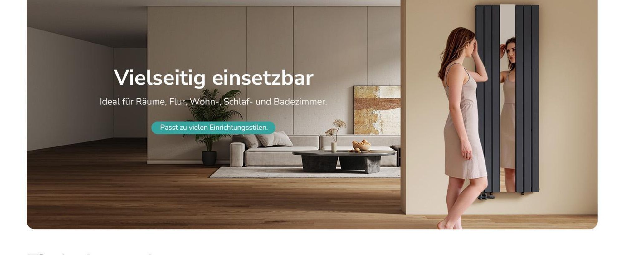 EMKE Designheizkörper mit Spiegel Vertikal 1800x608 mm, Badheizkörper Warmwasser 1788W, Paneelheizkörper Doppellagig, Wandheizkörper Anthrazit