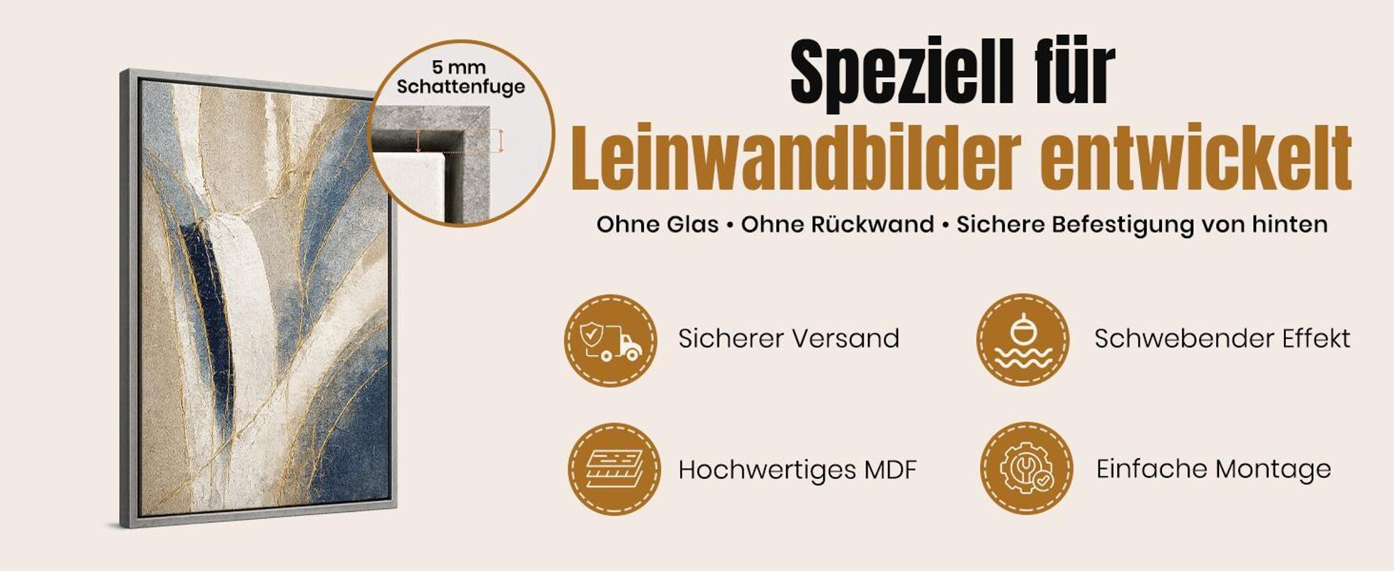 Monframe Schattenfugenrahmen für Leinwandbilder & Canvas 30x40 cm - Schwarz glanz - für Keilrahmen bis 22 mm Stärke - ohne Glas und Rückwand