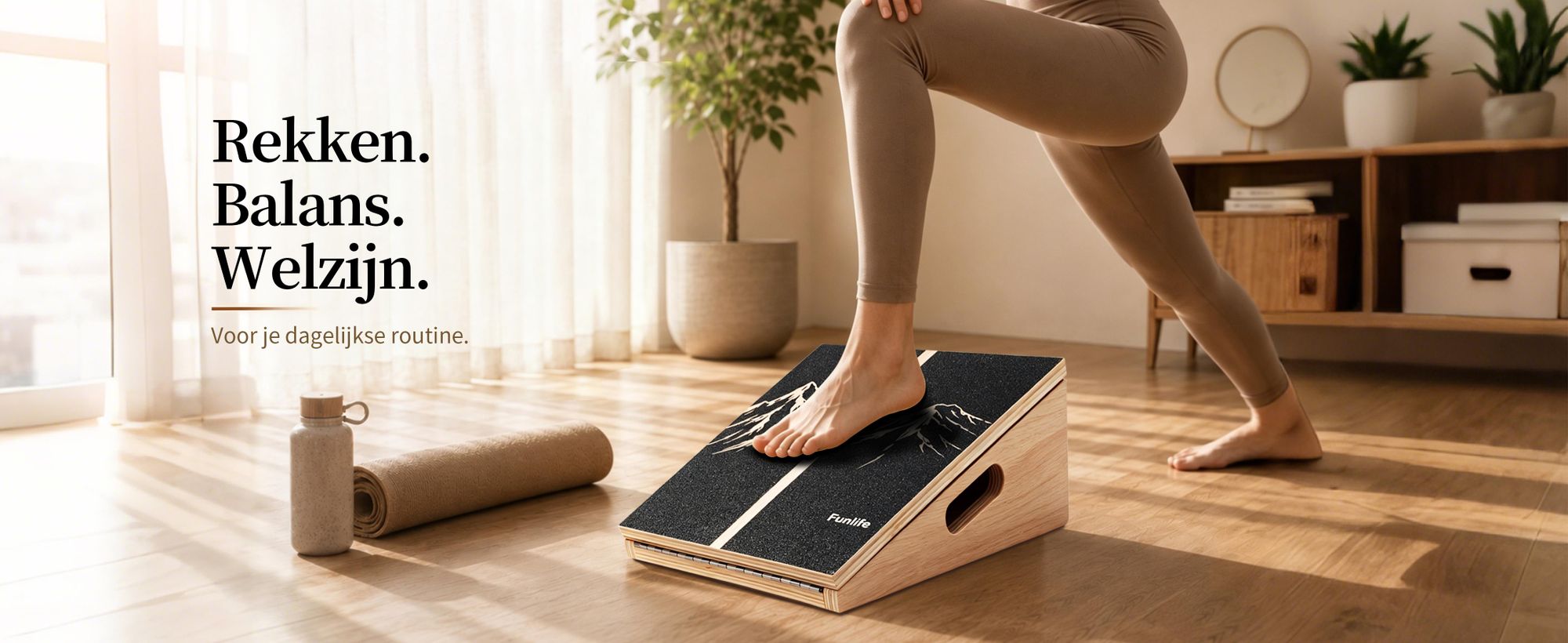 FunLife Schuin plateau, rekplank van hout, Alpine serie, verstelbare kuitversterker met 5 standen (15°–35°), antislip oppervlak voor kuiten, achillespees, yoga en fitness