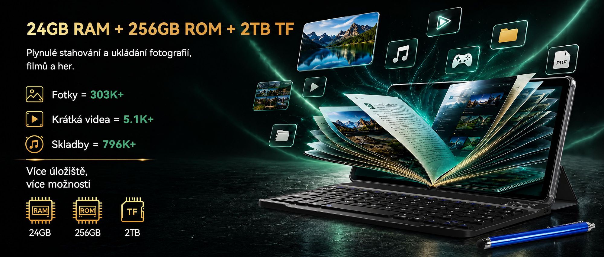 BESTTAB T20 10.1'' Android 16 Set Tablet, 24GB(8+16GB rozšiřitelná) RAM+256GB ROM(2TB TF), s krytem/perem/myší/klávesnicí, Widevine L1, 5G WiFi