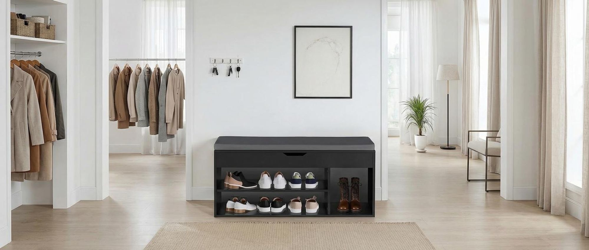 tectake® Schuhbank Natalya 104 x 30 x 49 cm