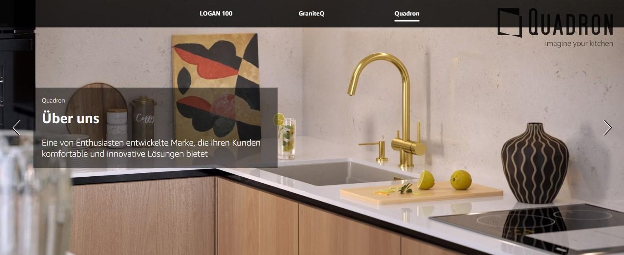 QUADRON Spülbecken 1-Becken Spüle | Größe: 59,5 x 45,1 x 21,5 cm | LOGAN 100 | Küchenspüle Granitspüle aus GraniteQ mit Siphon | Beige + Gold