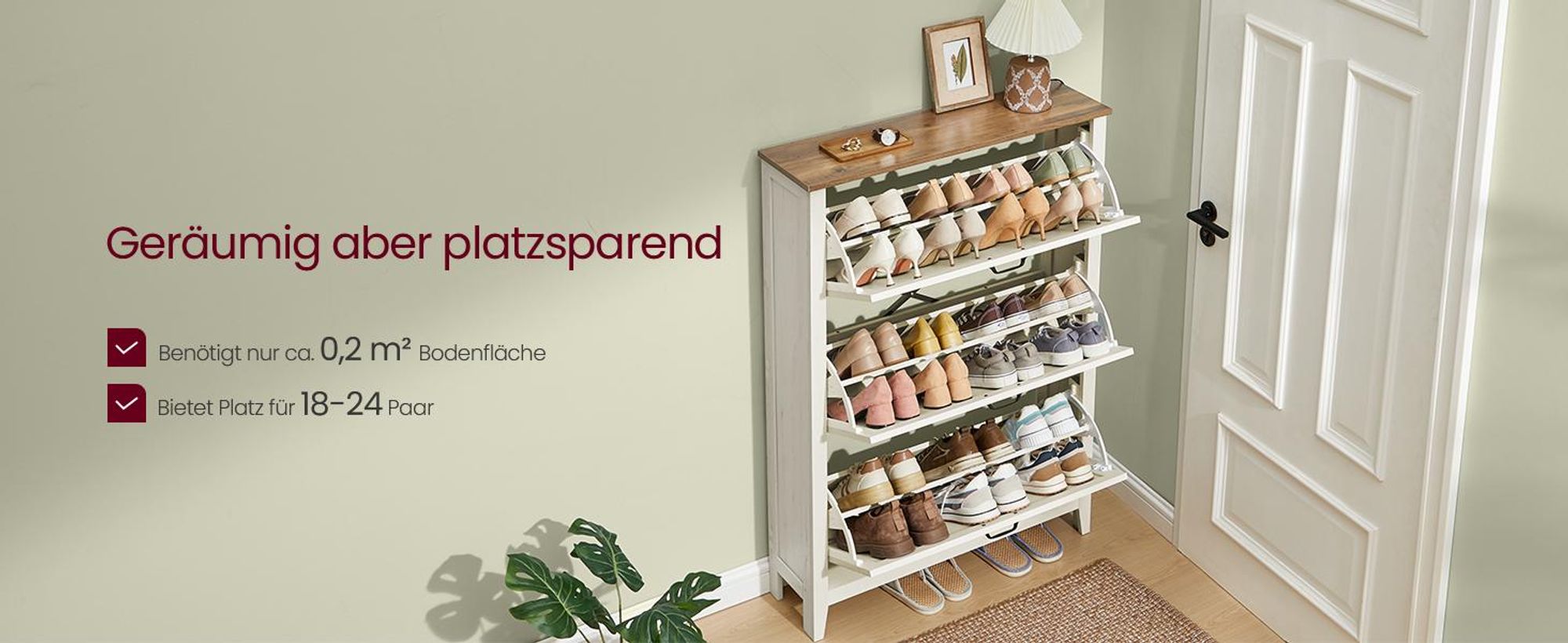 VASAGLE LIRY Kollektion - Schuhschrank 3 Klappen, Schuhkipper, freistehendes schmales Schuhregal