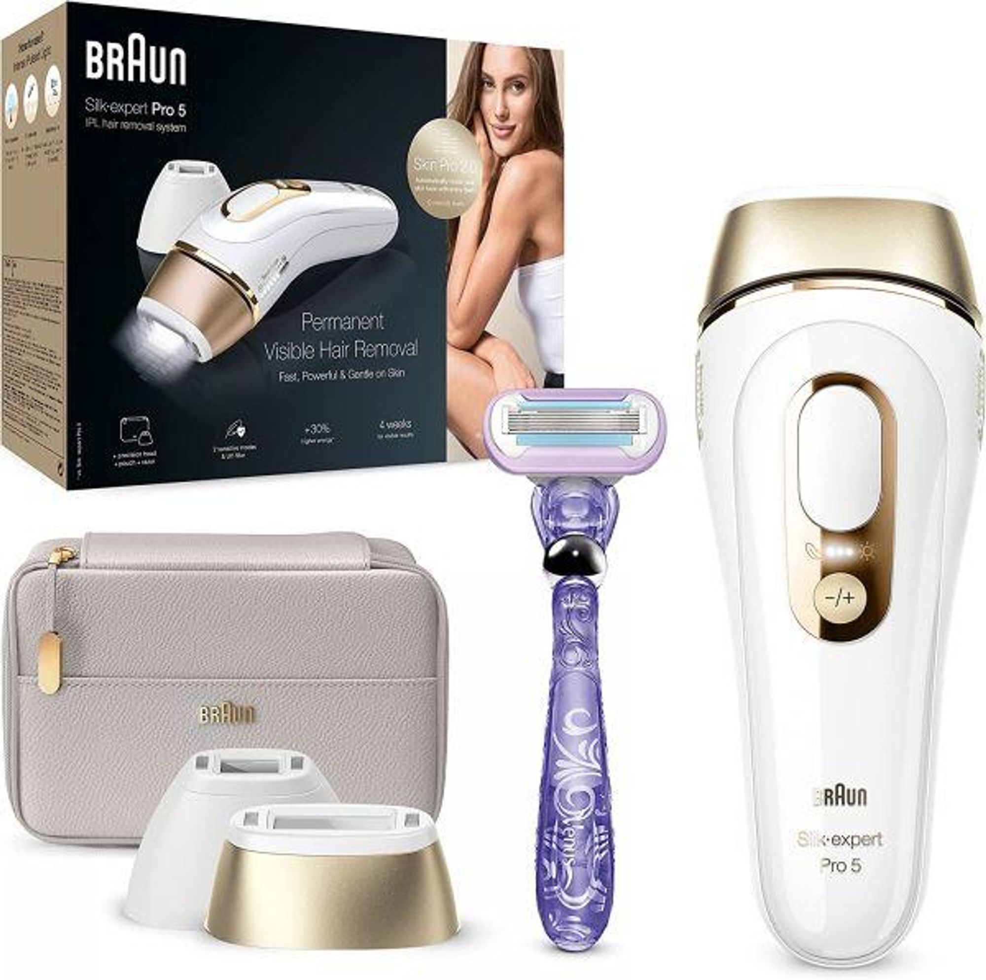 Braun Silk-expert Pro Silk·expert Pro 5 PL5157, Goud, Wit, IPL, Verenigd Koninkrijk, NIET GEBRUIKEN op: - de hoofdhuid, de wenkbrauwen en rond de ogen. Gebruik het apparaat..., AC, 100 - 240 V