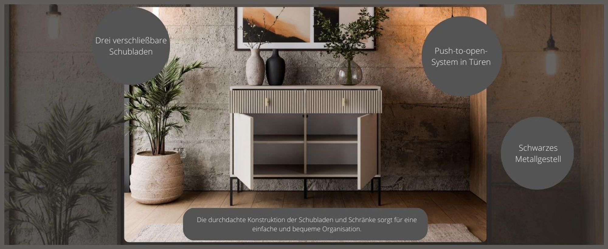 Kommode MIDNIGHT 2D2S mit zwei Schubladen auf Gestell Kaschmir