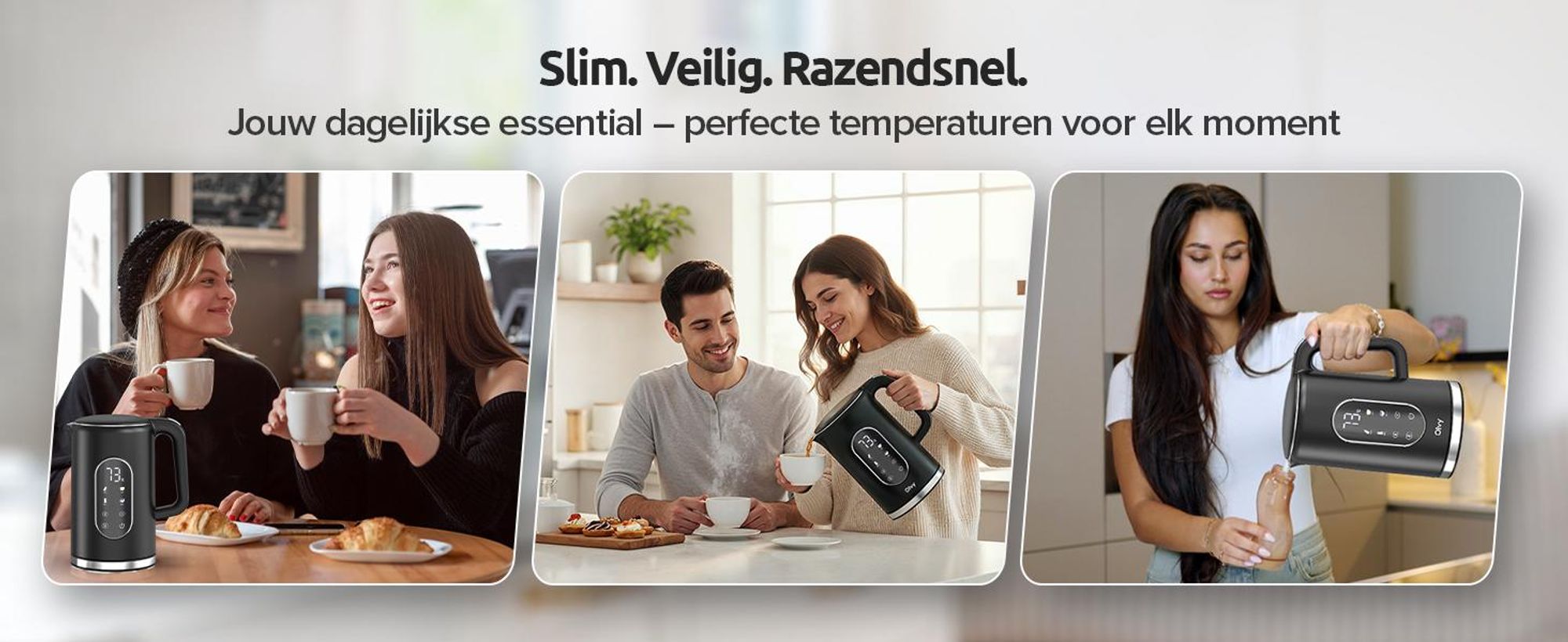Olvy waterkoker met temperatuurregeling, 1,7 liter – LCD-display, 2200W, BPA-vrij, warmhoudfunctie, kalkfilter, temperatuurinstelling 40–100°, roestvrij staal