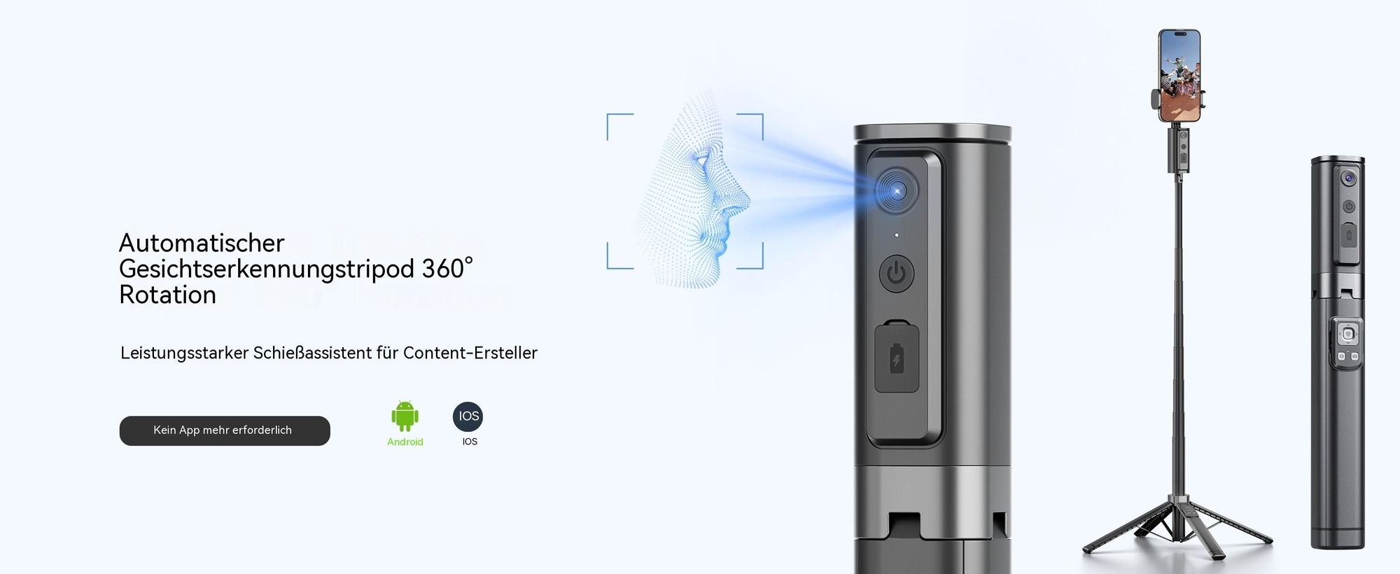 Auto-Tracking Handy Stativ mit Licht, 150cm 360° Selfie Stick mit Gesichtserkennung & Fernbedienung, 4-Bein Smartphone Stativ für Vlog, Schwarz