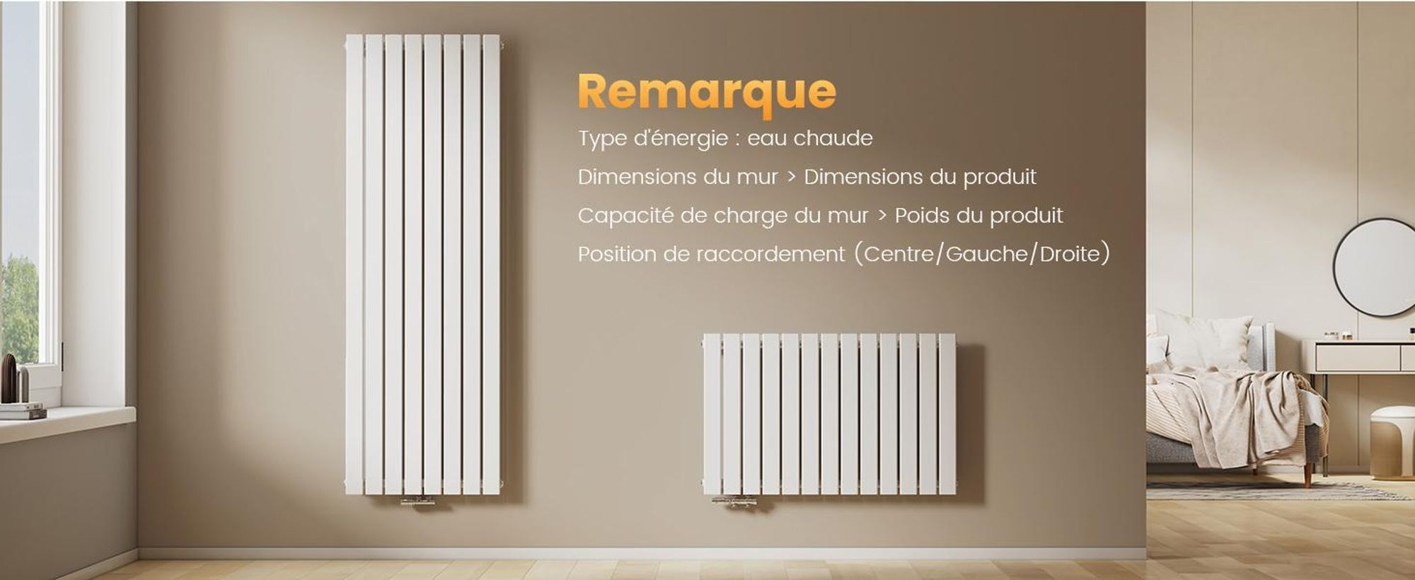 EMKE radiateur horizontal design panneau 630×620 mm blanc, plat simple, raccord latéral, 450 W, sans élément chauffant sans thermoplongeur