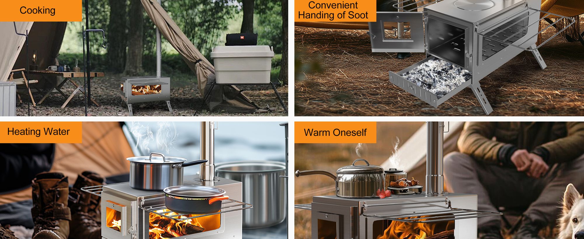unho Edelstahl Outdoor-Holzofen, Camping-Holzofen, tragbarer Zeltofen, Zeltheizofen, faltbar, Kocher Notofen Herd Heizung Outdoor