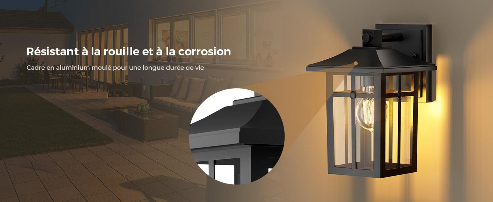 S'AFIELINA Applique murale extérieure, lampe extérieure murale pour terrasse, lampes extérieures mur maison, douille E27, 1 pièce