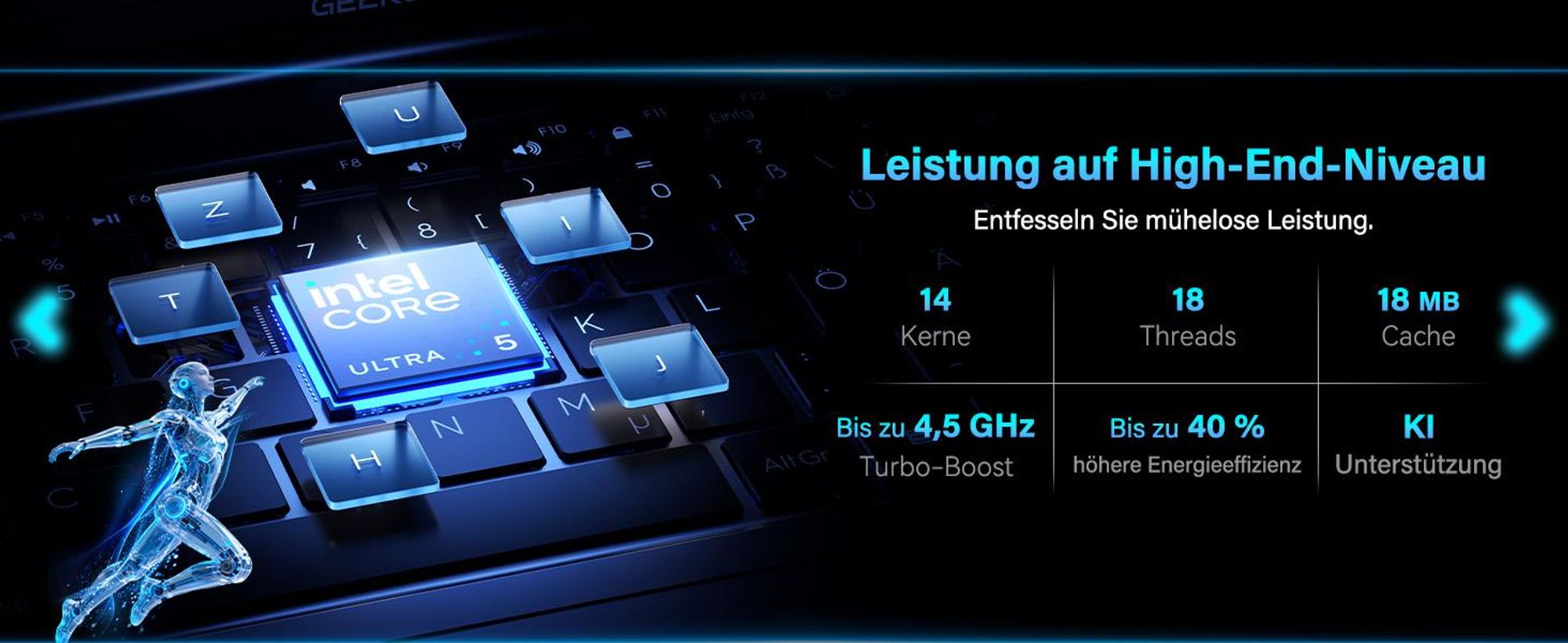 GEEKOM Laptop, Ultradünn,1299g Metallgehäuse, 16" 2.5K, Intel Core Ultra 5-125H, 32GB LPDDR5x 7500MT/s, 1TB , USB4, Deutsche Tastatur,Windows 11,2026