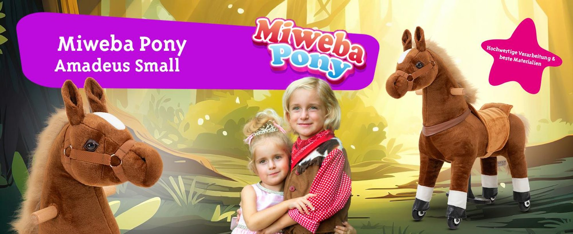 Miweba Pony Amadeus | Spiel Pferd für Kinder - Schaukelpferd - Stehpferd zum draufsitzen - Reitpferd - Indoor & Outdoor - Rücklaufbremse - 3-5 Jahre