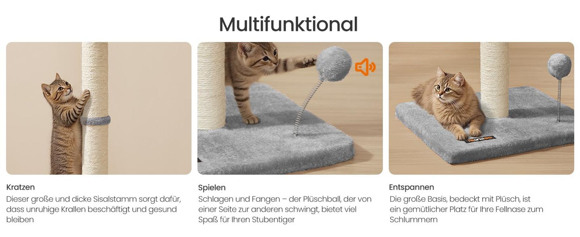 Feandrea Kratzbaum, Kratzsäule, 7 cm dicker Stamm, Kratzstamm für Kätzchen und normale ausgewachsene Katzen