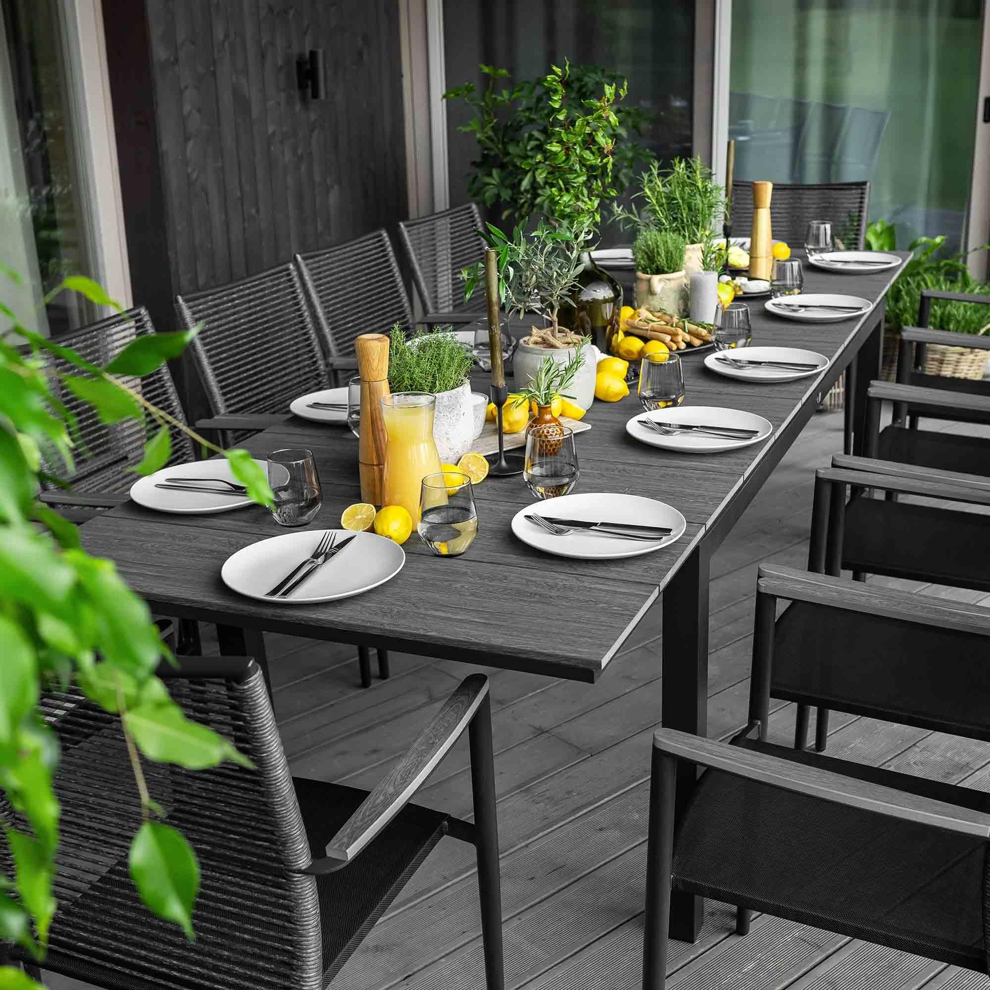 Gartenmöbel-Set BASITA 12 Personen – wetterfest, langlebig, Holzoptik – Grau