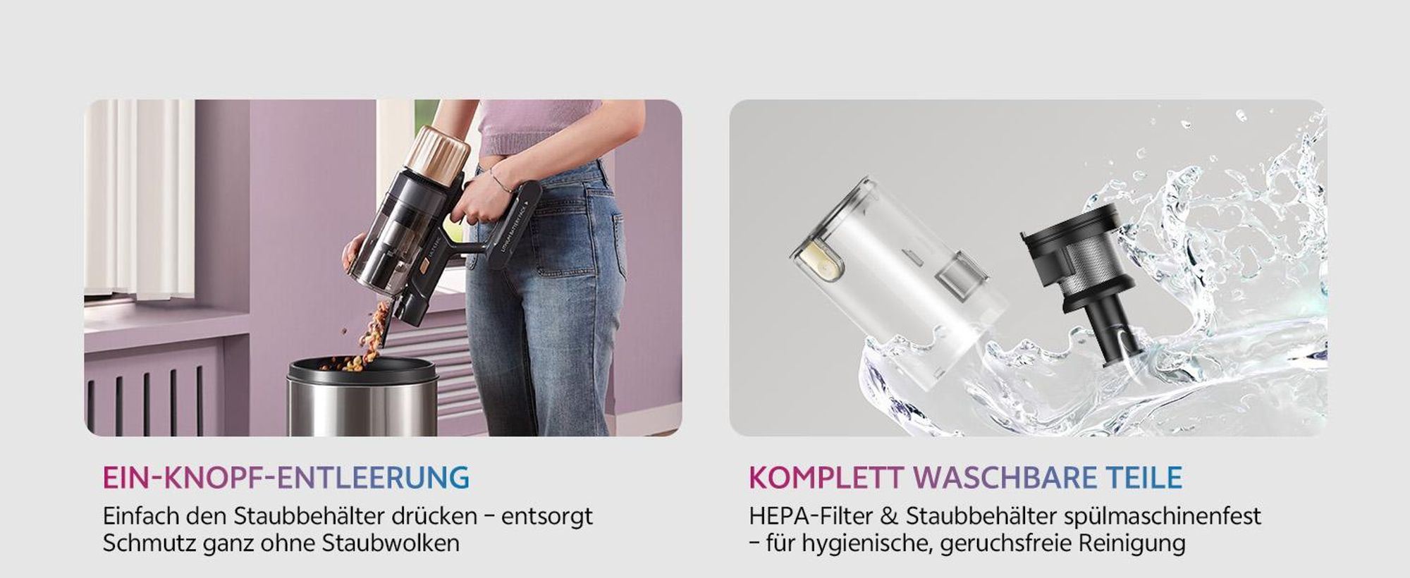 Ultenic UL15P Akku Staubsauger,kabelloskabellos,70000PA/65min,6-Filtersystem,8×2200 mAh abnehmbarer Akku,180°-Reinigung/Selbststehend