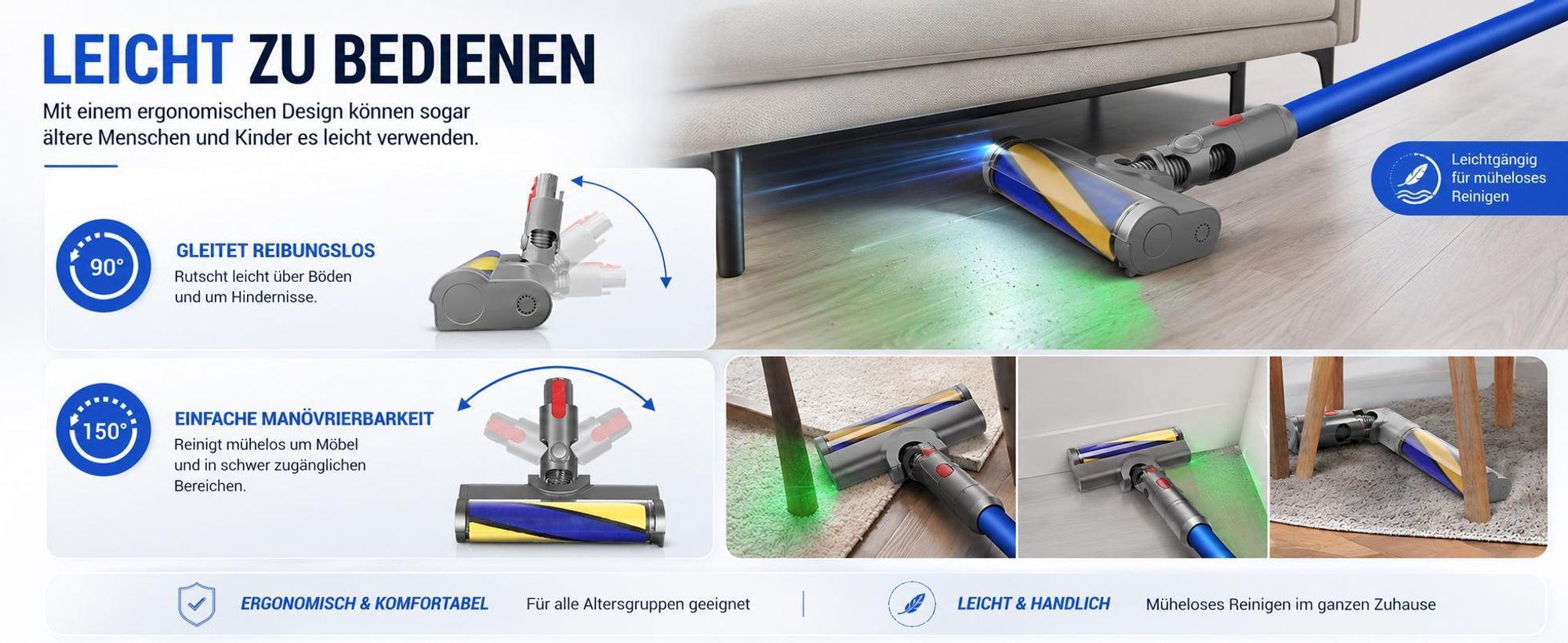 Elektrobürste mit Laser-LED für Dyson V7 V8 V10 V11 V15 – Bürste mit Direktantrieb für Hartböden & Kurzflorteppiche – Bodendüse für Staubsauger