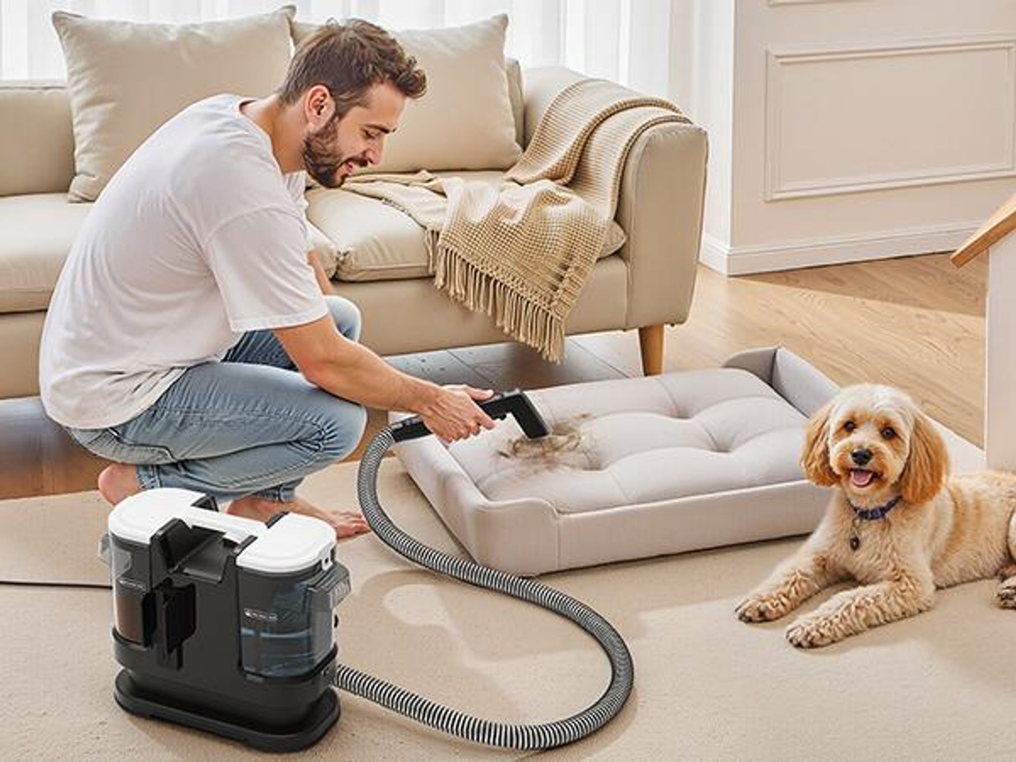 Lubluelu Teppichreiniger Waschsauger 15000 Pa / 600 W, Nasssauger für Teppich, Polster & Auto, Großer Wassertank, Lange Kabel, inkl. Zubehör, black,A6