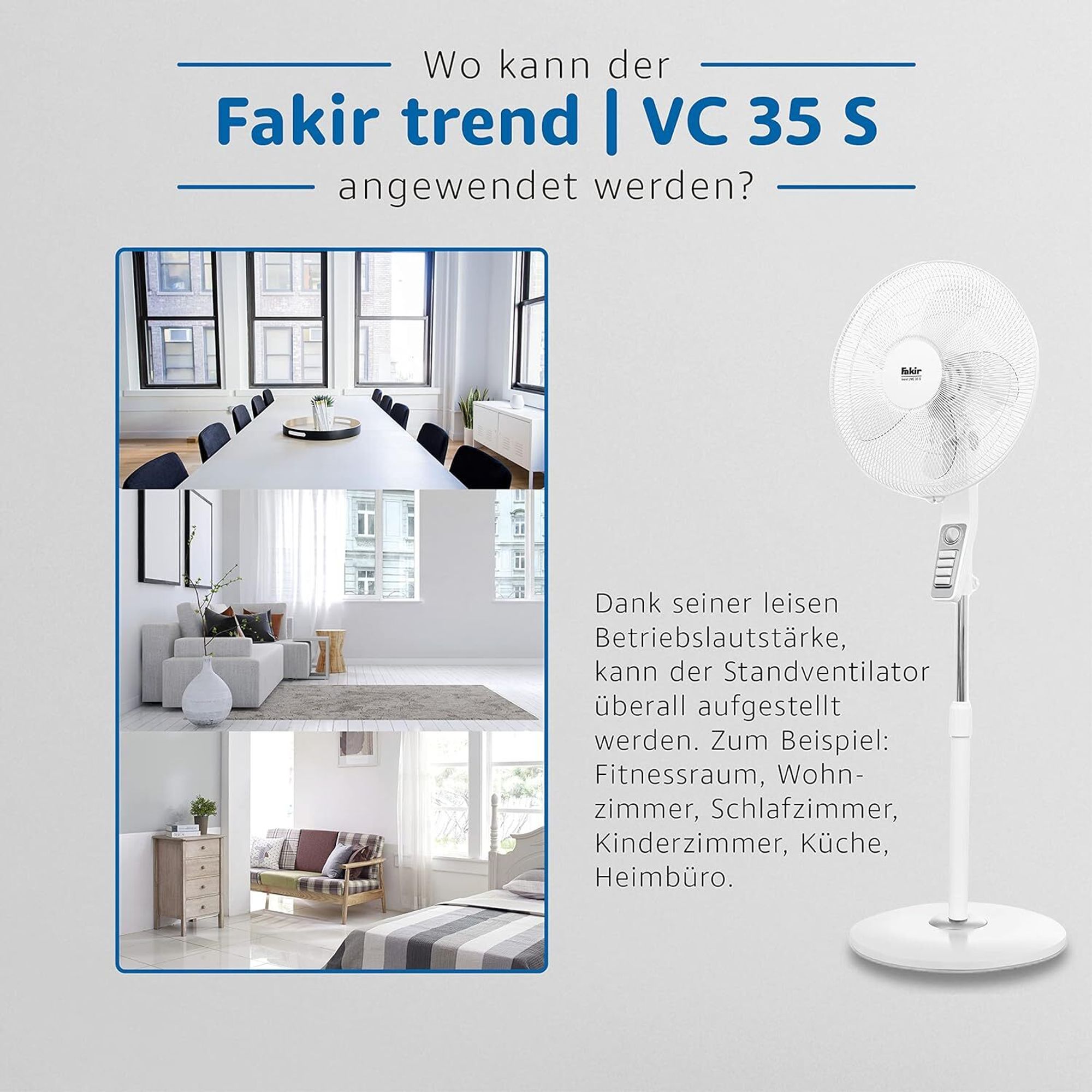 Fakir VC 35 S prestige Standventilator, 45 cm Ø, extra leise, Oszillation, verstellbar, Timerfunktion