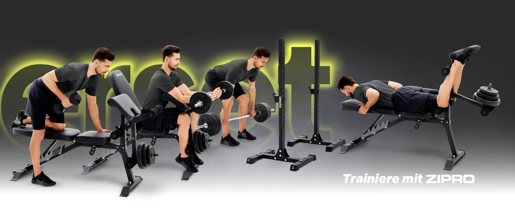 Zipro Hantelbank Set Superset – Mit Freistehendem Hantelständer Inkl. Curlpult & Beintrainer Verstellbare Schrägbank & Negativbank Bis 270kg Belastbar