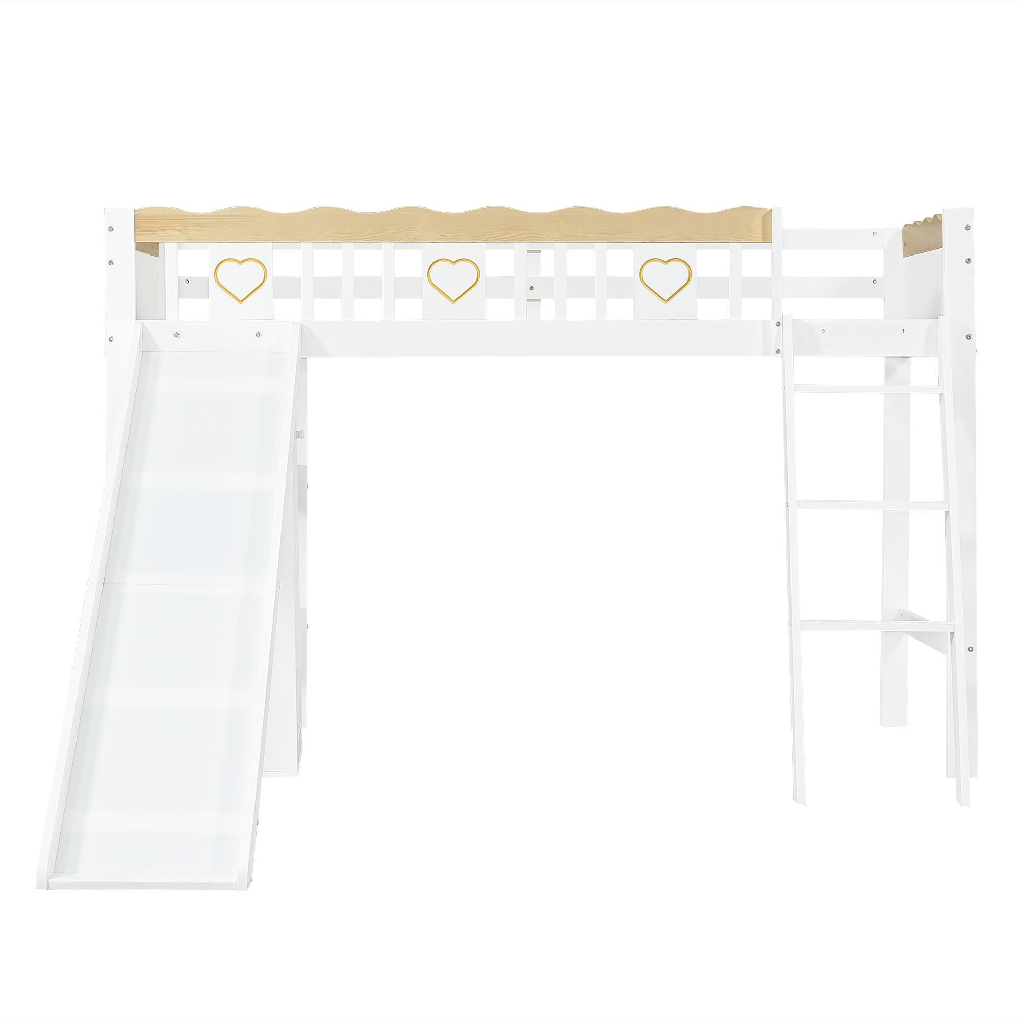 Flieks Etagenbett 90x200cm mit Rutsche und Leiter, Kinderbett Hochbett mit Kleiderschrank und Regal, Stockbett Spielbett mit Lattenrost, Weiß