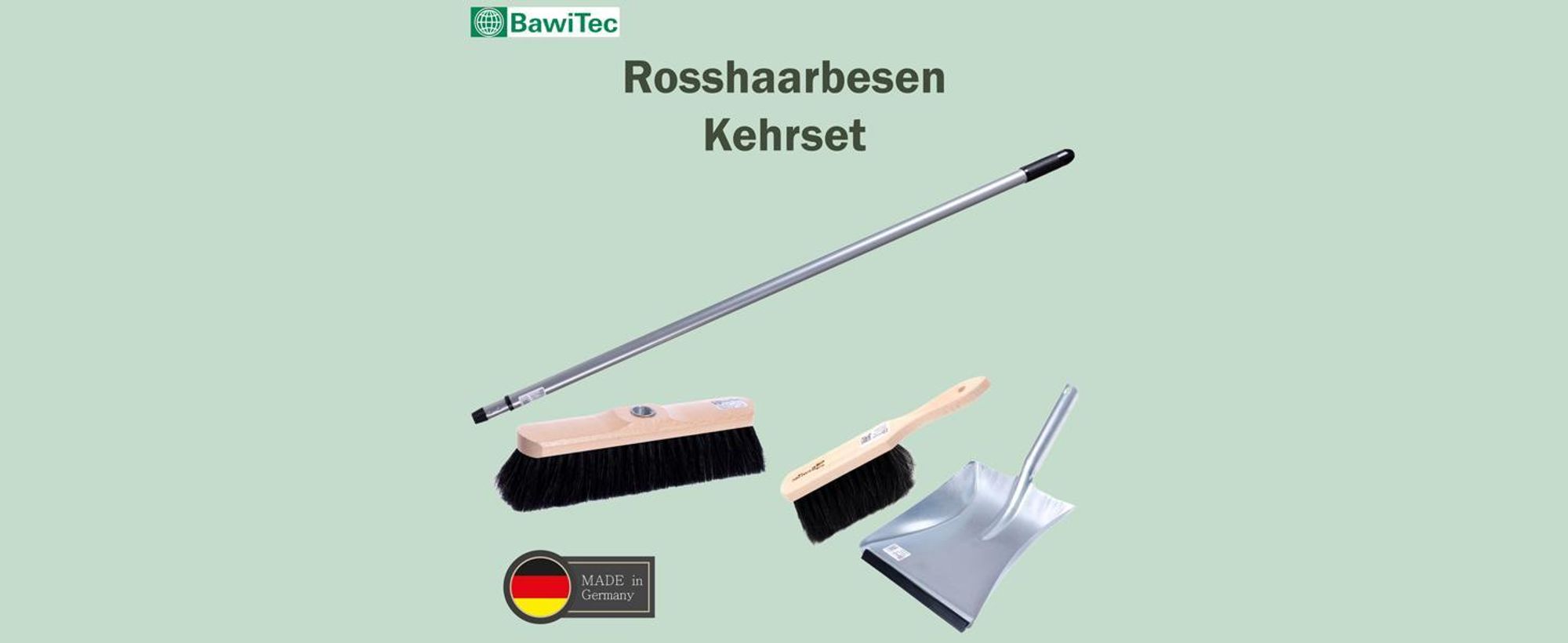 Hochwertiges Rosshaarbesen SET Komplett-Set Kehrgarnitur Zimmerbesen Besen mit Stiel Handfeger und Kehrschaufel Roßhaar Borsten Haushaltsbesen