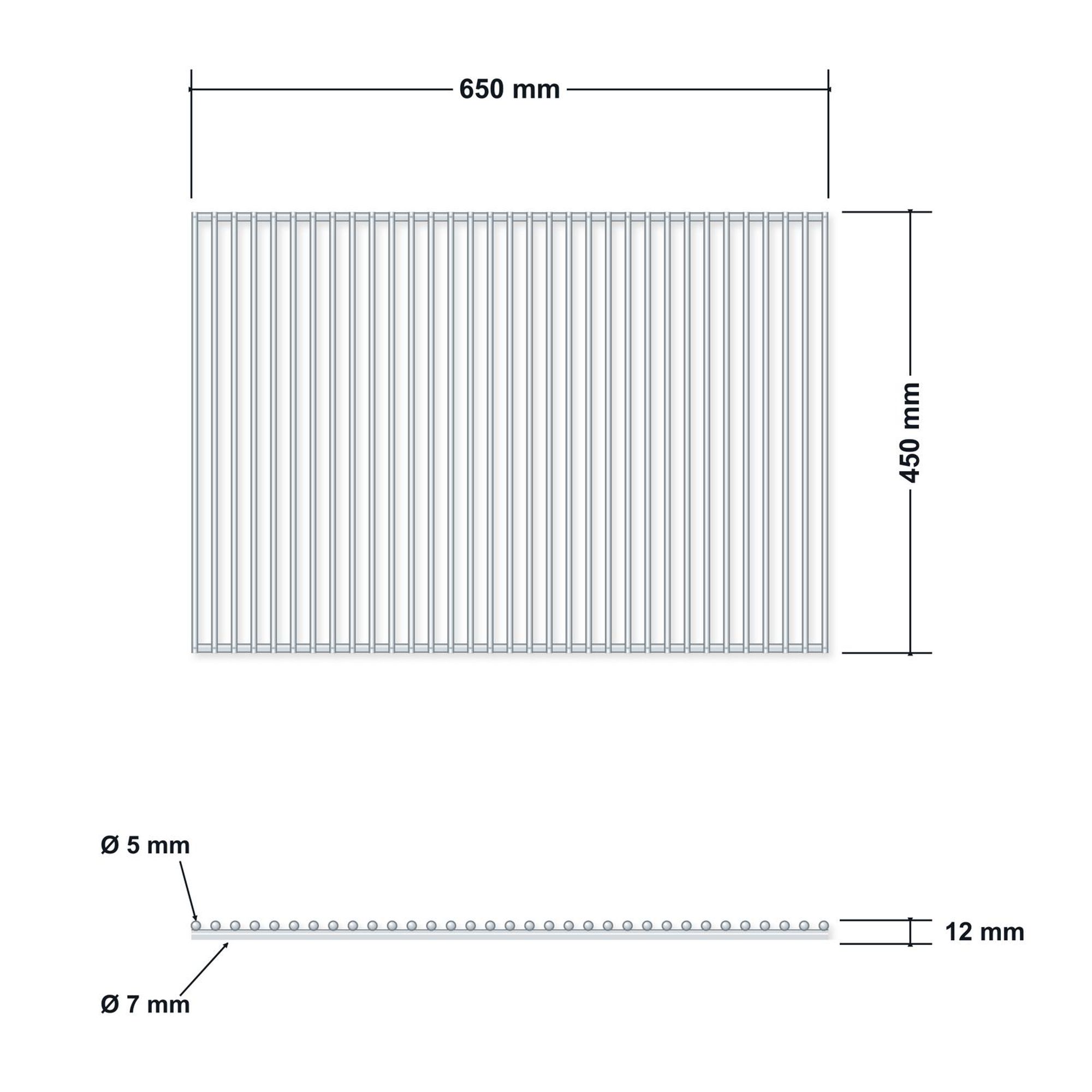 Griglia in acciaio inox 65 × 45 cm – disegno tecnico