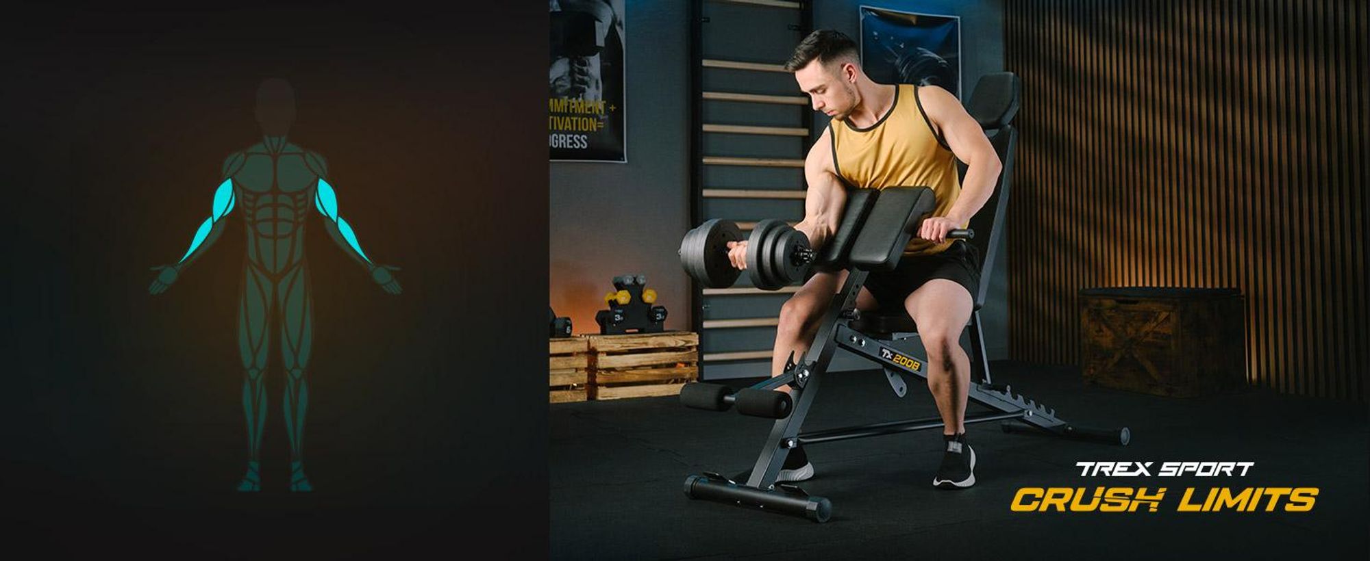 TREX SPORT Multifunktions Hantelbank TX-200B | Trainingsbank mit 7-fach verstellbarer Rückenlehne, Curlpult & Beinstrecker, bis 250 kg