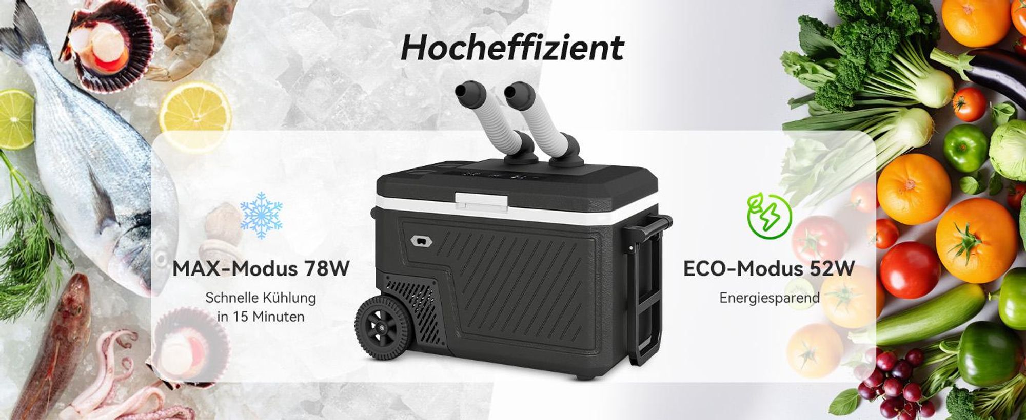 Puluomis Elektische Kompressor Kühlbox 45L, Luftkühler, -20°C bis 20°C, MAX/ECO Modus, <45dB, AC/DC/Batterie – für Camping, Offroad, Wohnmobil schwarz