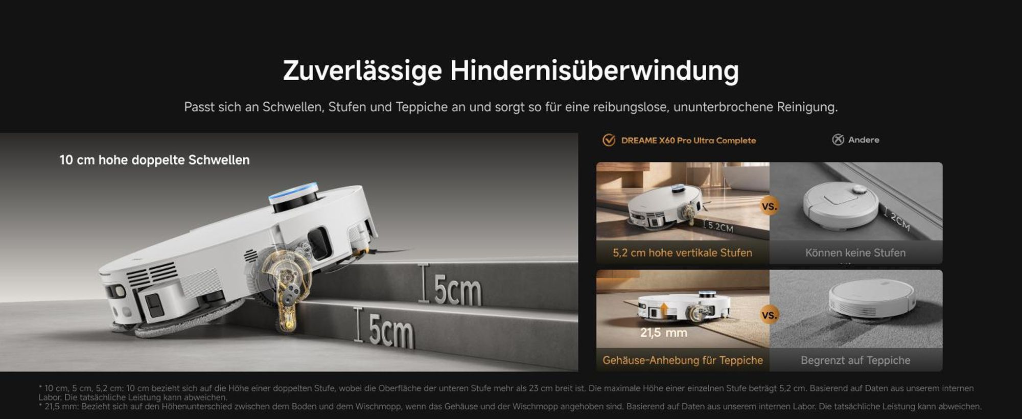 DREAME X60 Pro Ultra Complete Saug- und Wischroboter mit Wischfunktion,42KPa,DuoBrush 2.0,KI Omni 3.0,10cm Anhebung,100°C Wischmopp,100% Entwirrung